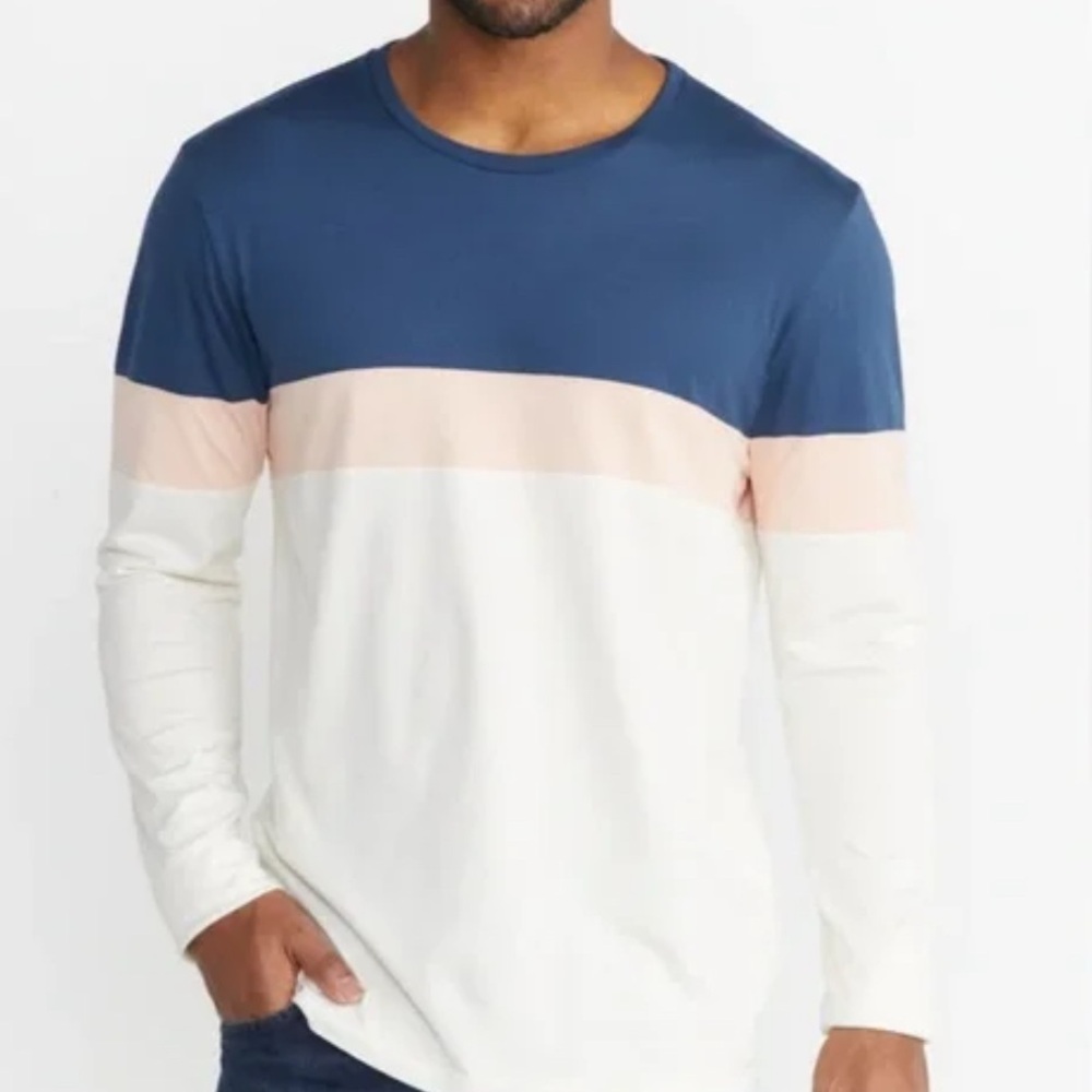 Marine Layer Jacob Crew Tee in Faded Navy/Apple/Natural - Large
